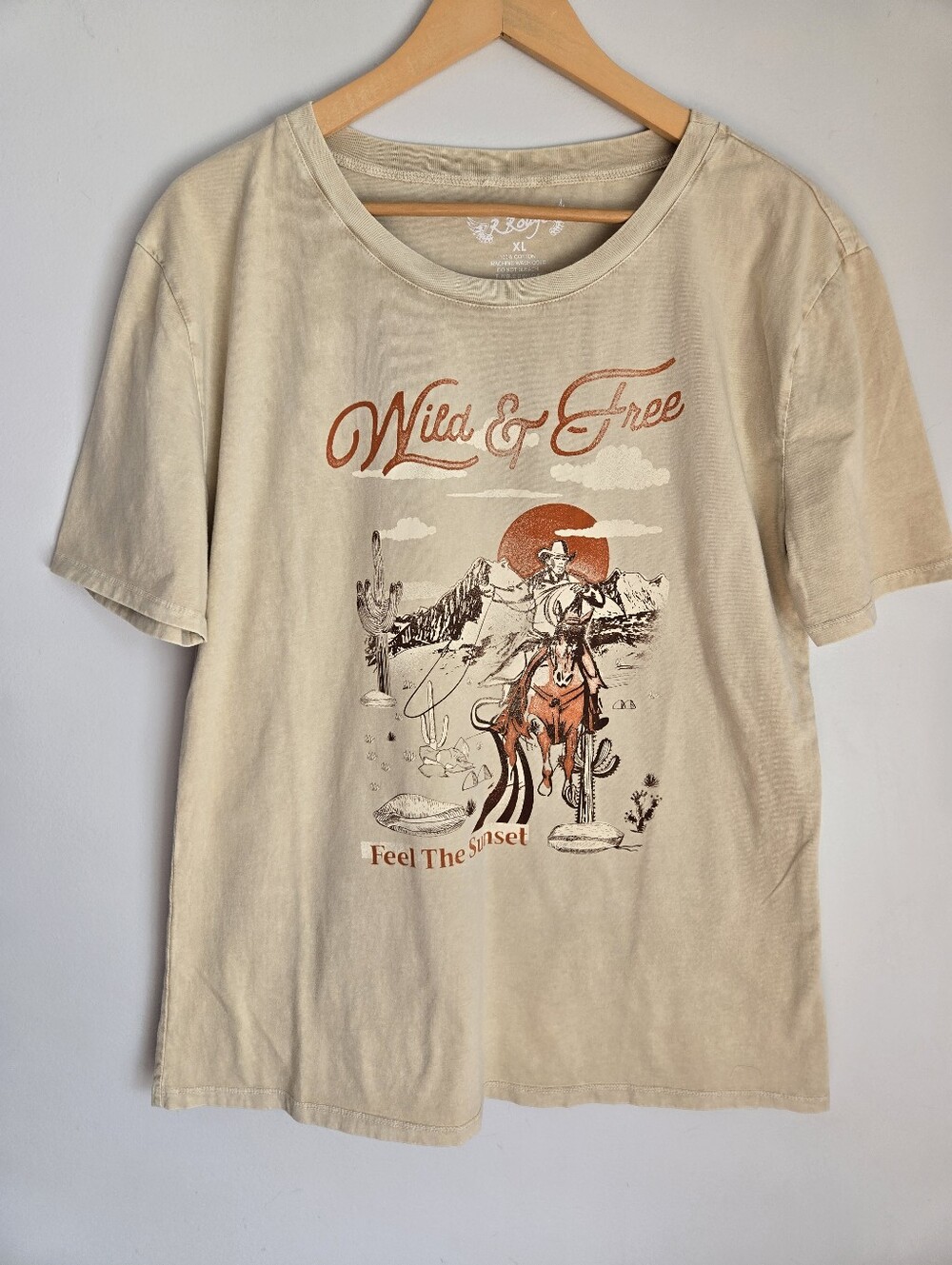 New R ROUGE Graphic Tee - Beige with Rust Accent